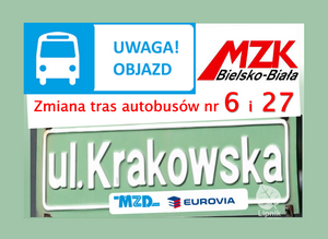 Zmiana tras MZK 6 i 27 - w rejonie ul.Krakowskiej